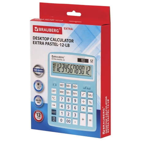 Калькулятор настольный Brauberg EXTRA PASTEL-12-LB (206x155 мм), 12 разрядов, двойное питание, ГОЛУБОЙ, 250486 - фото 10