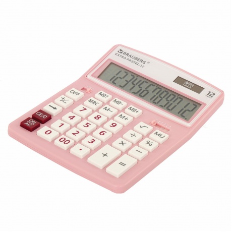 Калькулятор настольный Brauberg EXTRA PASTEL-12-PK (206x155 мм), 12 разрядов, двойное питание, РОЗОВЫЙ, 250487 - фото 1
