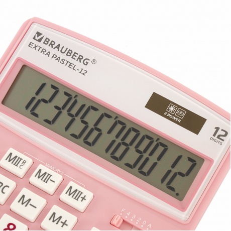 Калькулятор настольный Brauberg EXTRA PASTEL-12-PK (206x155 мм), 12 разрядов, двойное питание, РОЗОВЫЙ, 250487 - фото 2