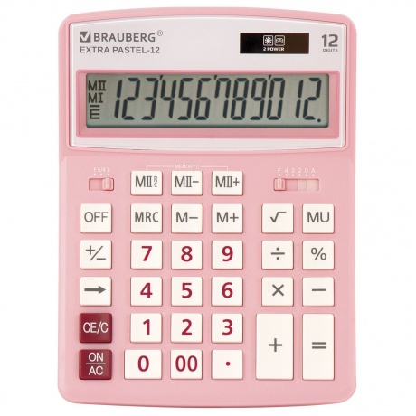 Калькулятор настольный Brauberg EXTRA PASTEL-12-PK (206x155 мм), 12 разрядов, двойное питание, РОЗОВЫЙ, 250487 - фото 6