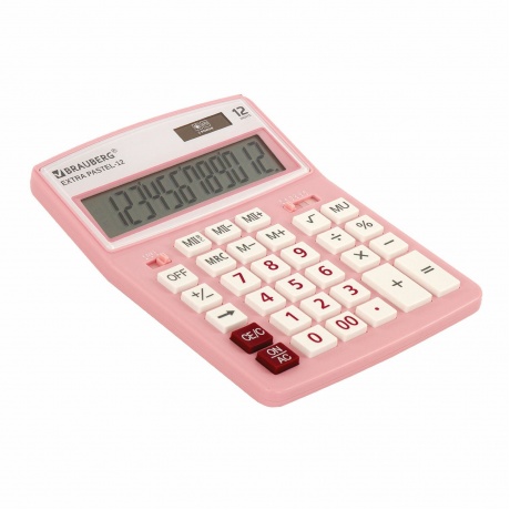 Калькулятор настольный Brauberg EXTRA PASTEL-12-PK (206x155 мм), 12 разрядов, двойное питание, РОЗОВЫЙ, 250487 - фото 10