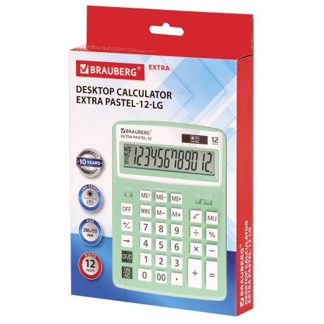 Калькулятор настольный Brauberg EXTRA PASTEL-12-LG (206x155 мм), 12 разрядов, двойное питание, МЯТНЫЙ, 250488 - фото 2