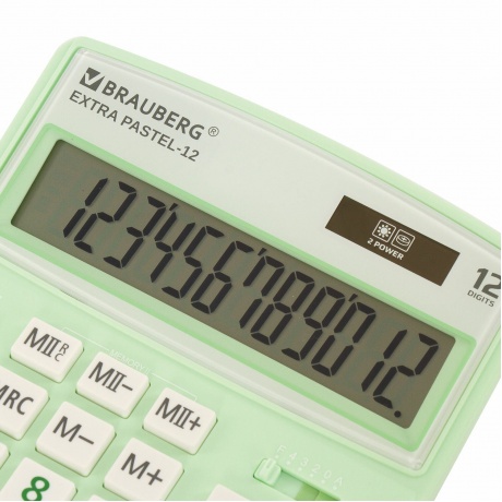 Калькулятор настольный Brauberg EXTRA PASTEL-12-LG (206x155 мм), 12 разрядов, двойное питание, МЯТНЫЙ, 250488 - фото 6