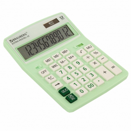 Калькулятор настольный Brauberg EXTRA PASTEL-12-LG (206x155 мм), 12 разрядов, двойное питание, МЯТНЫЙ, 250488 - фото 8