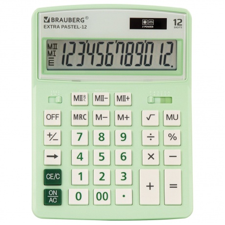 Калькулятор настольный Brauberg EXTRA PASTEL-12-LG (206x155 мм), 12 разрядов, двойное питание, МЯТНЫЙ, 250488 - фото 9