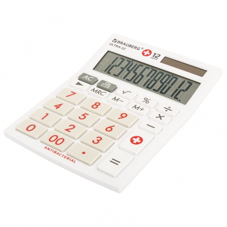 Калькулятор настольный Brauberg ULTRA-12-WAB (192x143 мм), 12 разрядов, двойное питание, антибактериальное покрытие, БЕЛЫЙ, 250506 - фото 12