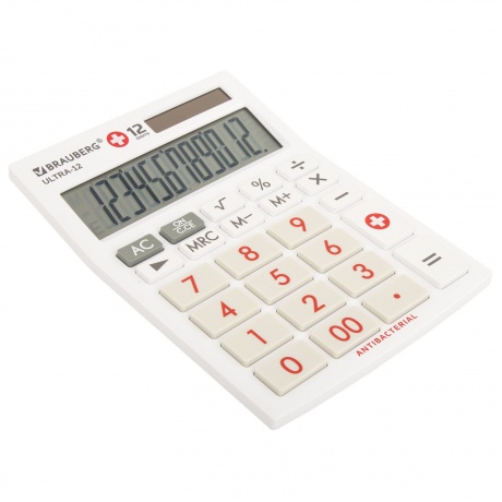 Калькулятор настольный Brauberg ULTRA-12-WAB (192x143 мм), 12 разрядов, двойное питание, антибактериальное покрытие, БЕЛЫЙ, 250506 - фото 8