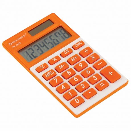 Калькулятор карманный Brauberg PK-608-RG (107x64 мм), 8 разрядов, двойное питание, ОРАНЖЕВЫЙ, 250522 - фото 1