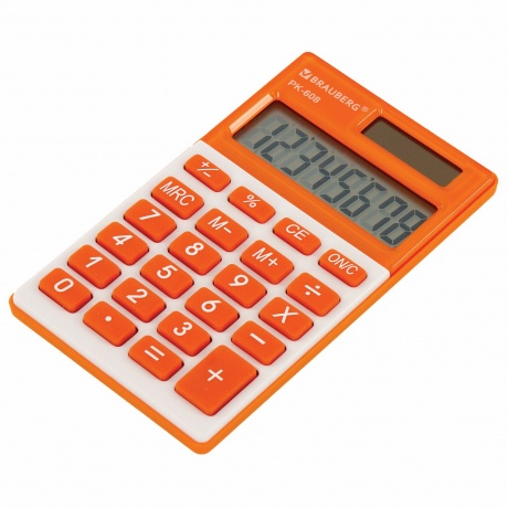Калькулятор карманный Brauberg PK-608-RG (107x64 мм), 8 разрядов, двойное питание, ОРАНЖЕВЫЙ, 250522 - фото 4