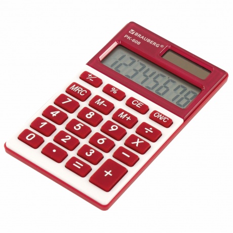 Калькулятор карманный Brauberg PK-608-WR (107x64 мм), 8 разрядов, двойное питание, БОРДОВЫЙ, 250521 - фото 3