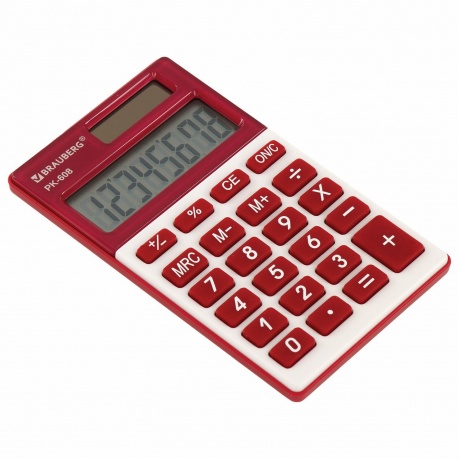 Калькулятор карманный Brauberg PK-608-WR (107x64 мм), 8 разрядов, двойное питание, БОРДОВЫЙ, 250521 - фото 10