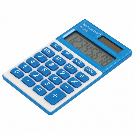 Калькулятор карманный Brauberg PK-608-BU (107x64 мм), 8 разрядов, двойное питание, СИНИЙ, 250519 - фото 3