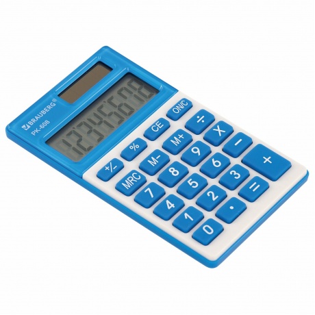 Калькулятор карманный Brauberg PK-608-BU (107x64 мм), 8 разрядов, двойное питание, СИНИЙ, 250519 - фото 5