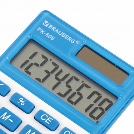 Калькулятор карманный Brauberg PK-608-BU (107x64 мм), 8 разрядов, двойное питание, СИНИЙ, 250519 - фото 10
