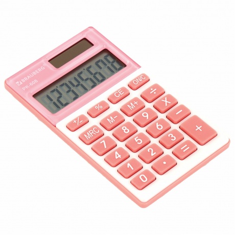 Калькулятор карманный Brauberg PK-608-PK (107x64 мм), 8 разрядов, двойное питание, РОЗОВЫЙ, 250523 - фото 4