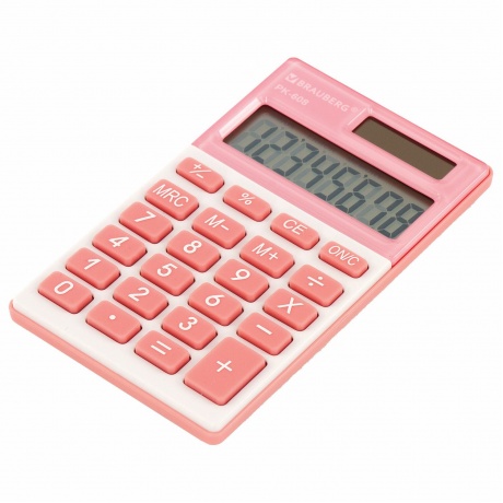 Калькулятор карманный Brauberg PK-608-PK (107x64 мм), 8 разрядов, двойное питание, РОЗОВЫЙ, 250523 - фото 7