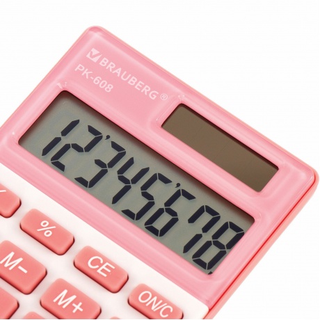 Калькулятор карманный Brauberg PK-608-PK (107x64 мм), 8 разрядов, двойное питание, РОЗОВЫЙ, 250523 - фото 10
