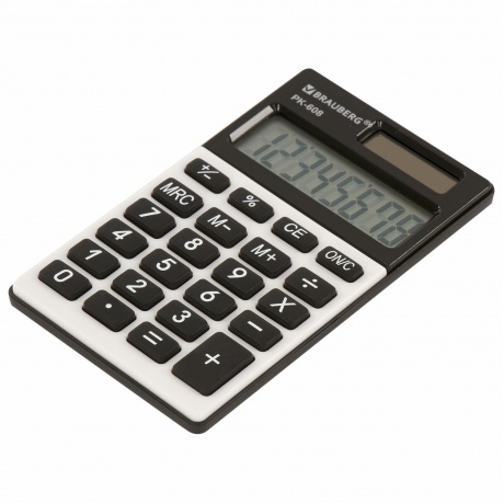 Калькулятор карманный Brauberg PK-608 (107x64 мм), 8 разрядов, двойное питание, СЕРЕБРИСТЫЙ, 250518 - фото 1