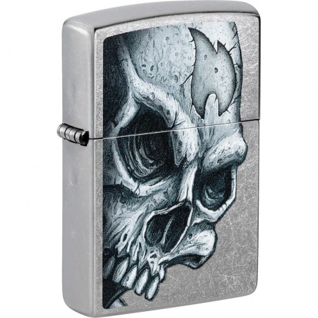 Зажигалка Zippo Skull and Flame с покрытием Street Chrome серебристая матовая