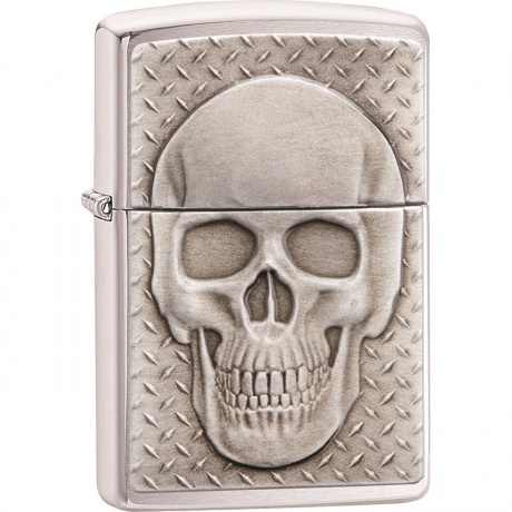 Зажигалка Zippo Skull Design с покрытием Brushed Chrome серебристая - фото 1
