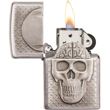 Зажигалка Zippo Skull Design с покрытием Brushed Chrome серебристая - фото 2