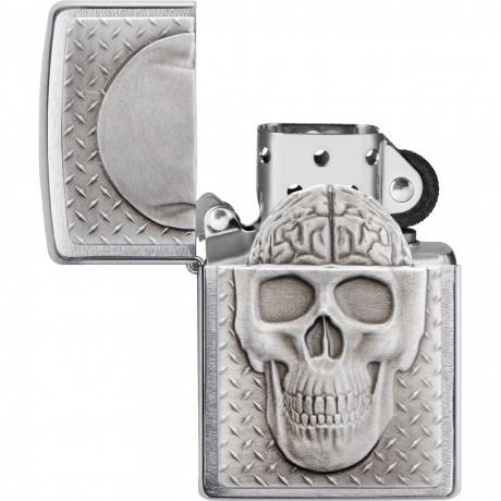 Зажигалка Zippo Skull Design с покрытием Brushed Chrome серебристая - фото 3