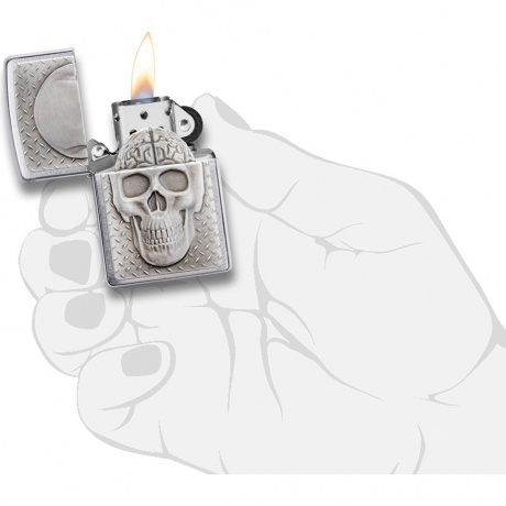 Зажигалка Zippo Skull Design с покрытием Brushed Chrome серебристая - фото 4