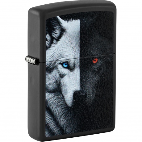 Зажигалка Zippo Two Wolves с покрытием Black Matte черная - фото 1