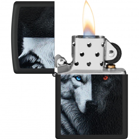 Зажигалка Zippo Two Wolves с покрытием Black Matte черная - фото 3