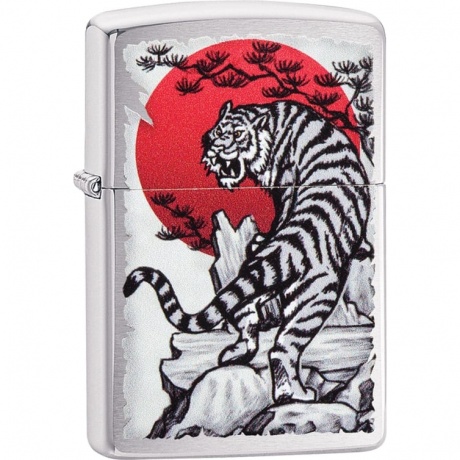 Зажигалка Zippo Asian Tiger с покрытием Brushed Chrome серебристая - фото 1