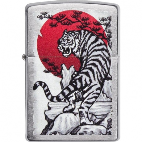 Зажигалка Zippo Asian Tiger с покрытием Brushed Chrome серебристая - фото 3