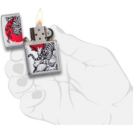 Зажигалка Zippo Asian Tiger с покрытием Brushed Chrome серебристая - фото 5