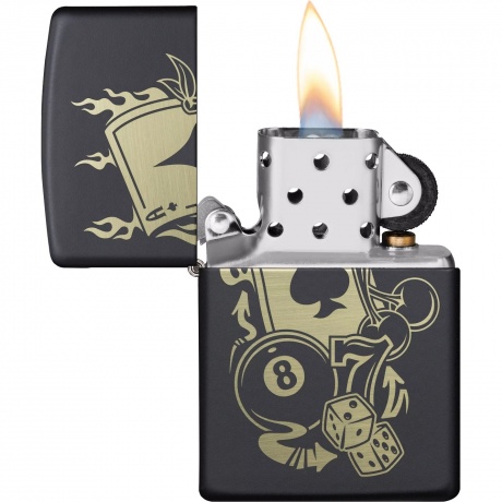 Зажигалка Zippo Gambling Design, покрытие Black Matte чёрная матовая - фото 3