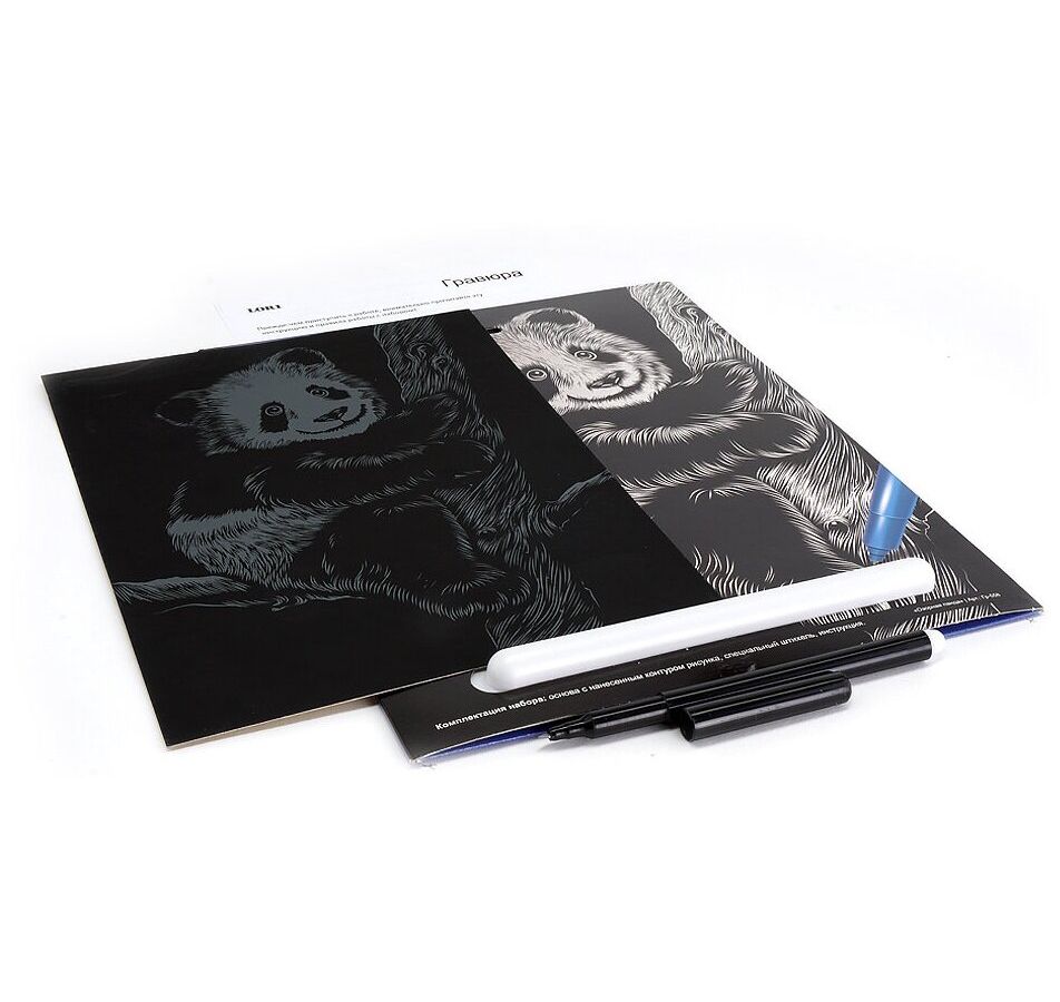 Гравюра классика "Озорная панда" большая с эффектом серебра - фото 5