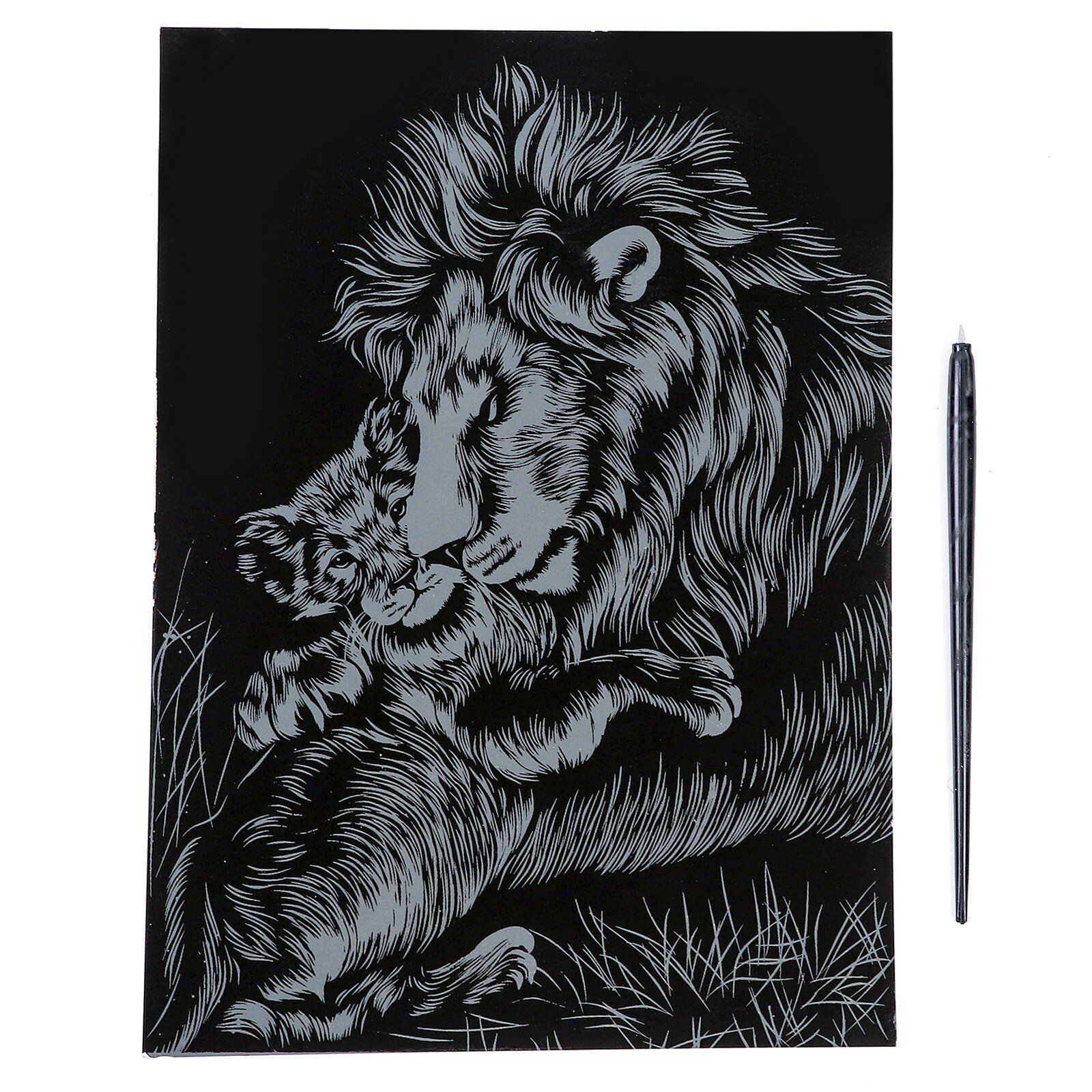 Гравюра классика большая "Лев и львенок" с эффектом золота - фото 5