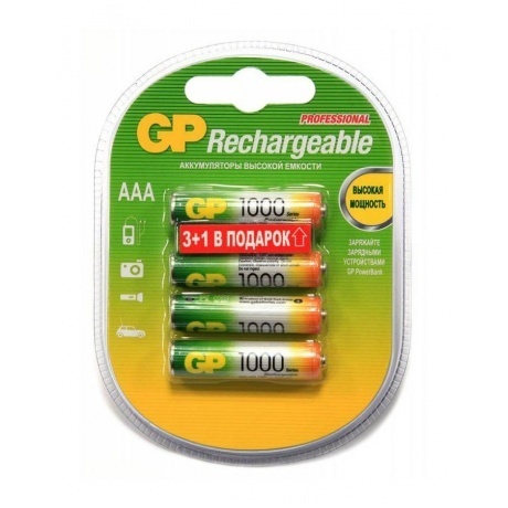 

Аккумулятор GP 100AAAHC3/1 AAA NiMH 1000mAh (4шт) (промо:3+1)