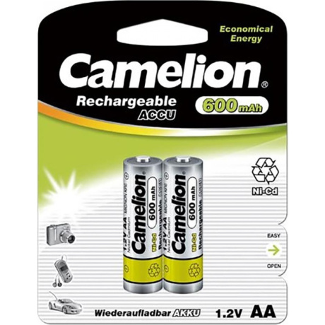 Аккумулятор Camelion AA- 600mAh Ni-Cd BL-2 (NC-AA600BP2, 1.2В)