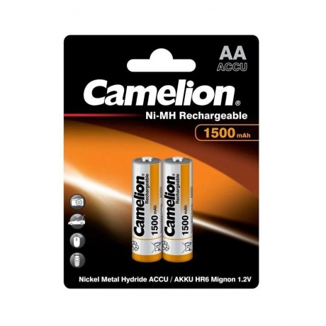 Аккумулятор Camelion AA-1500mAh Ni-Mh BL-2 (NH-AA1500BP2, 1.2В)  (2 шт. в уп-ке) - фото 1