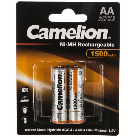 Аккумулятор Camelion AA-1500mAh Ni-Mh BL-2 (NH-AA1500BP2, 1.2В)  (2 шт. в уп-ке) - фото 2