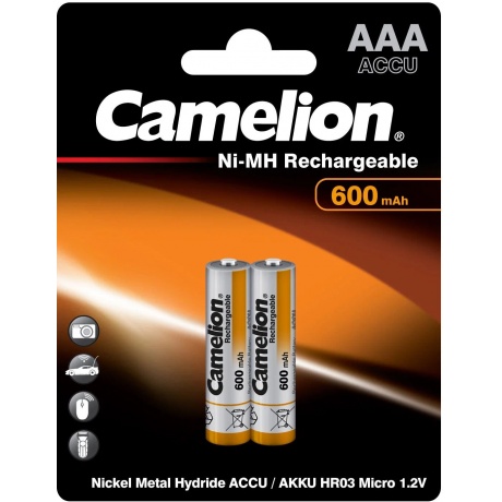 Аккумулятор Camelion AAA- 600mAh Ni-Mh BL-2 (NH-AAA600BP2, 1.2В) (2 шт. в уп-ке) - фото 1