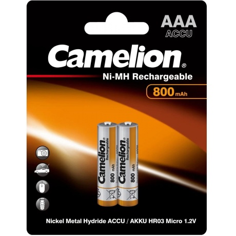Аккумулятор Camelion AAA- 800mAh Ni-Mh BL-2 (NH-AAA800BP2, 1.2В)  (2 шт. в уп-ке) - фото 1