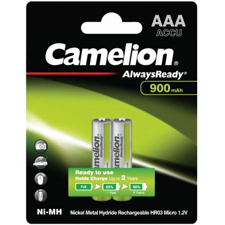 Аккумулятор Camelion AAA- 900mAh Ni-Mh  Always Ready  BL-2 (NH-AAA900ARBP2,  1.2В)  (2 шт. в уп-ке) - фото 1
