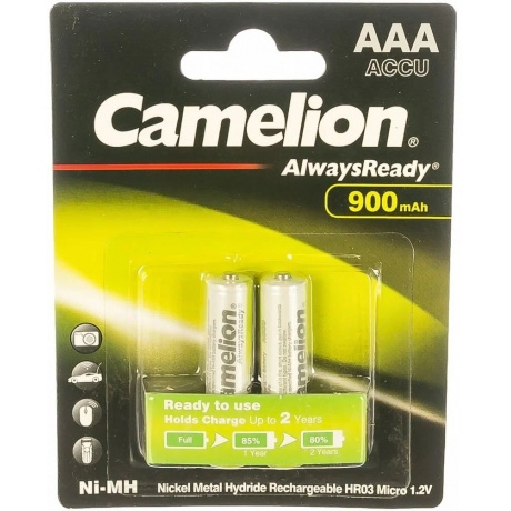 Аккумулятор Camelion AAA- 900mAh Ni-Mh  Always Ready  BL-2 (NH-AAA900ARBP2,  1.2В)  (2 шт. в уп-ке) - фото 2