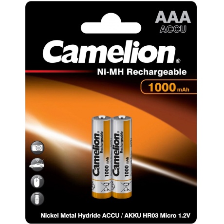 Аккумулятор Camelion AAA-1000mAh Ni-Mh BL-2 (NH-AAA1000BP2, 1.2В) (2 шт. в уп-ке) - фото 1