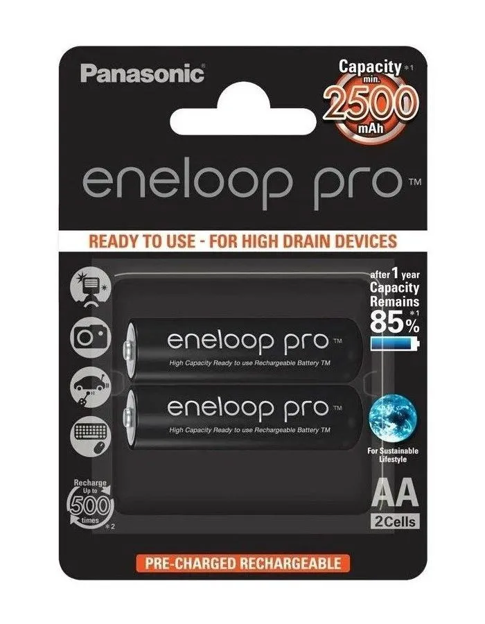 Аккумулятор PANASONIC Eneloop Pro AA 2450 2BP (BK-3HCDE/2BE) - фото 1