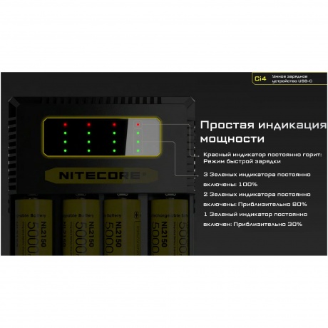 Зарядное устройство Nitecore Ci4 с 4 слотами для аккумуляторов - фото 10