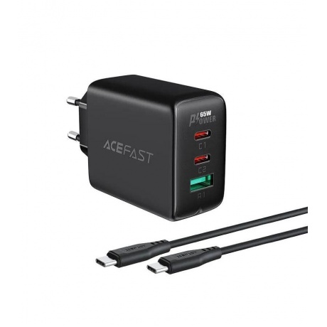 Зарядное устройство трехпортовое ACEFAST A13 PD65W USB-C+USB-C+USB-A 3-port charger set (EU). Цвет: черный - фото 1