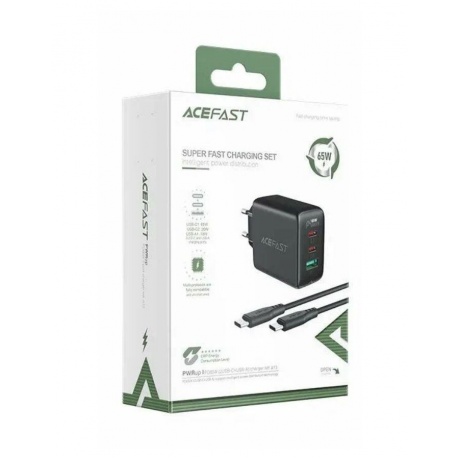 Зарядное устройство трехпортовое ACEFAST A13 PD65W USB-C+USB-C+USB-A 3-port charger set (EU). Цвет: черный - фото 3
