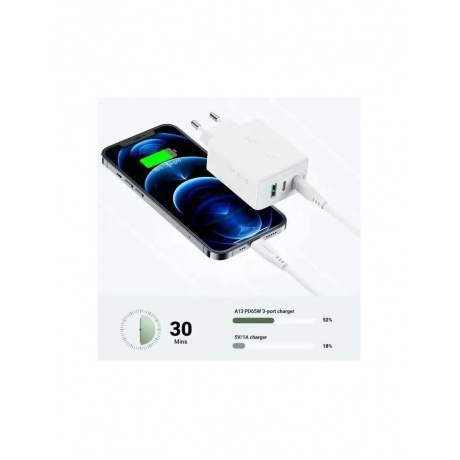 Зарядное устройство трехпортовое ACEFAST A13 PD65W USB-C+USB-C+USB-A 3-port charger set EU. Цвет: белый - фото 7
