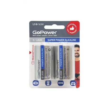 Батарейка GoPower LR20 D BL2 Alkaline 1.5V (2/12/96) блистер (2 ...